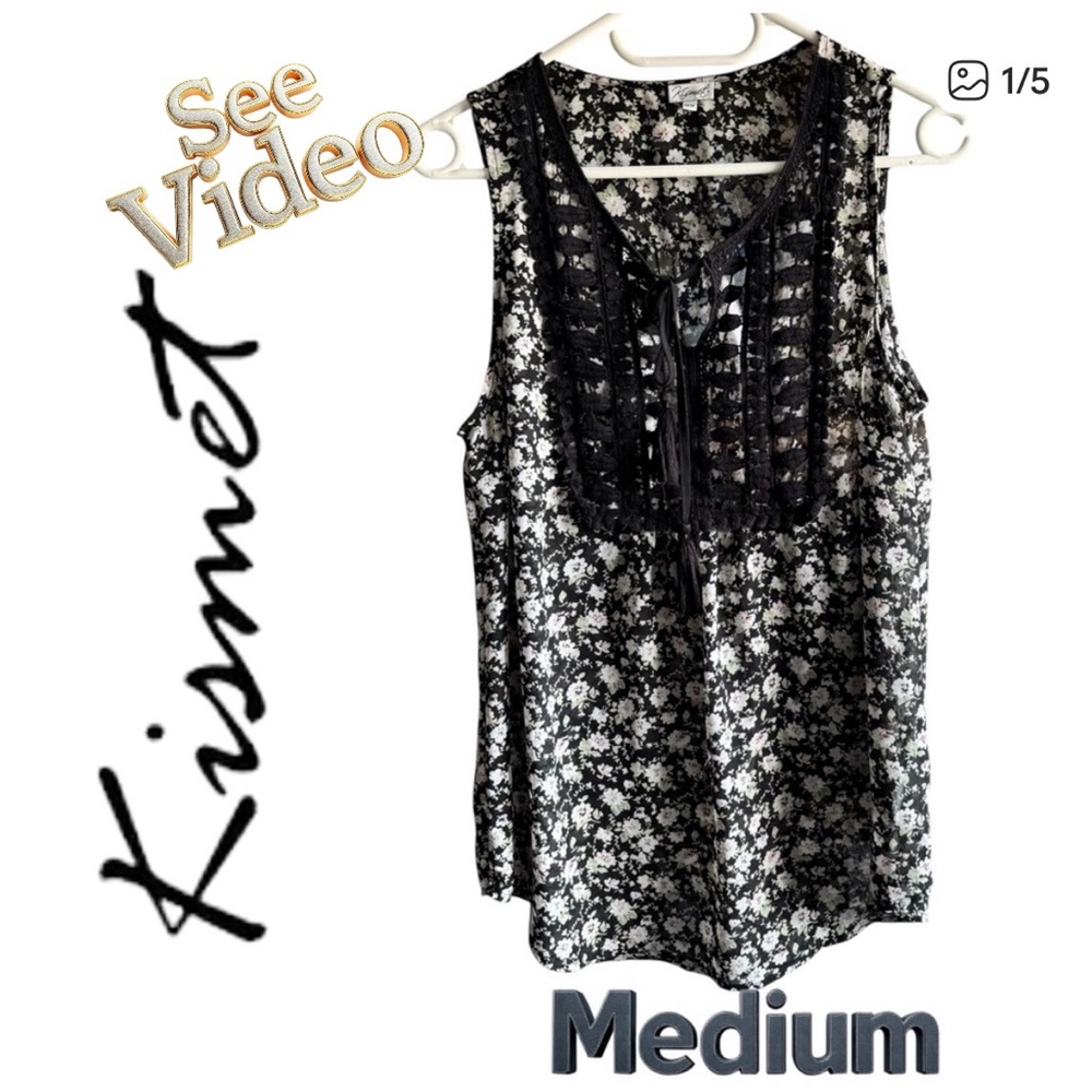 👛 (ANY2/$20) KISMET Sleeveless Cut-Out Bib Lace Up Embellish Semi Sheer Top